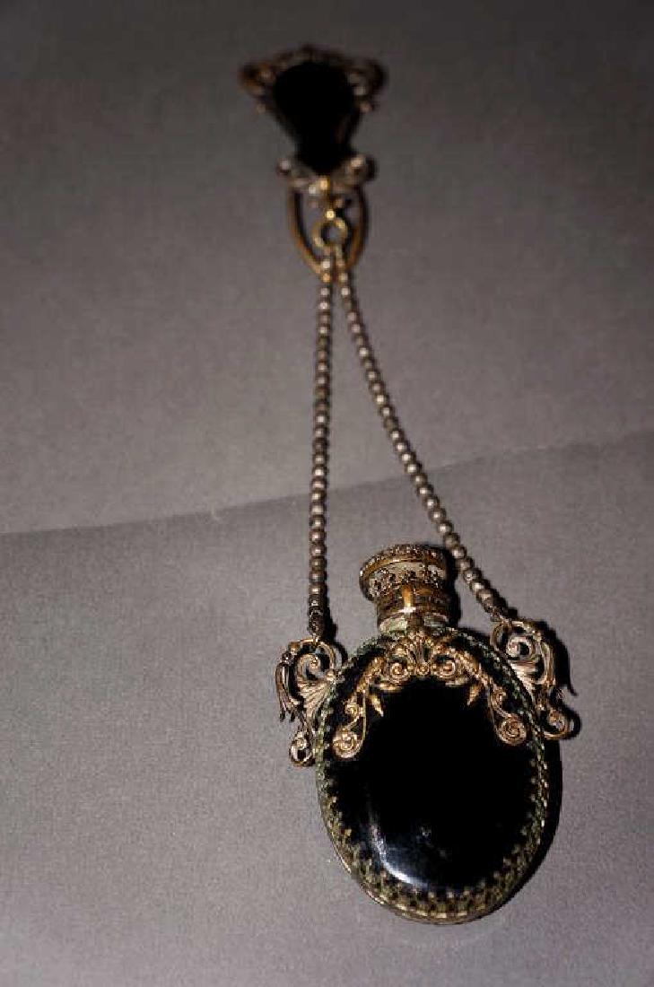 Victorian Black Chatelaine: Antique Black Enamel Chatelaine with Holder