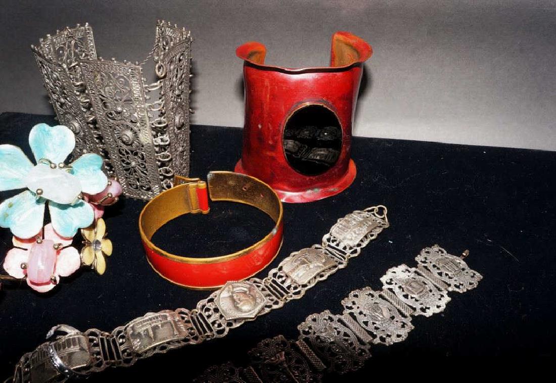 Vintage Mixed and Cuff Bracelet Lot: Group of Enamel and Silver Link Bracelets