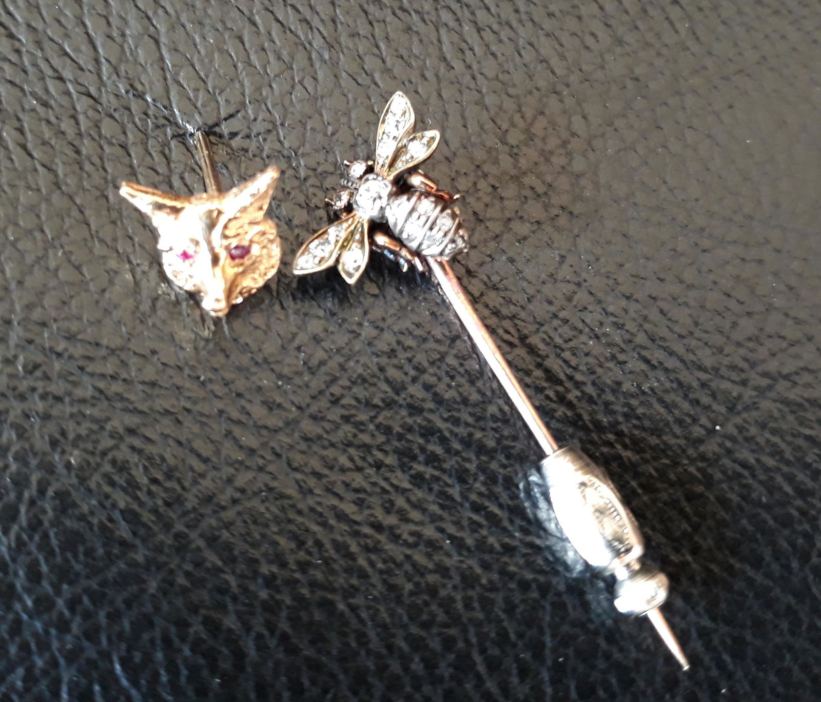 Two 14kt Gold  & Diamond & Ruby Stick Pins (1 of 4)