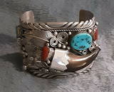 Navajo Indian Sterling Stone Cuff Bracelet