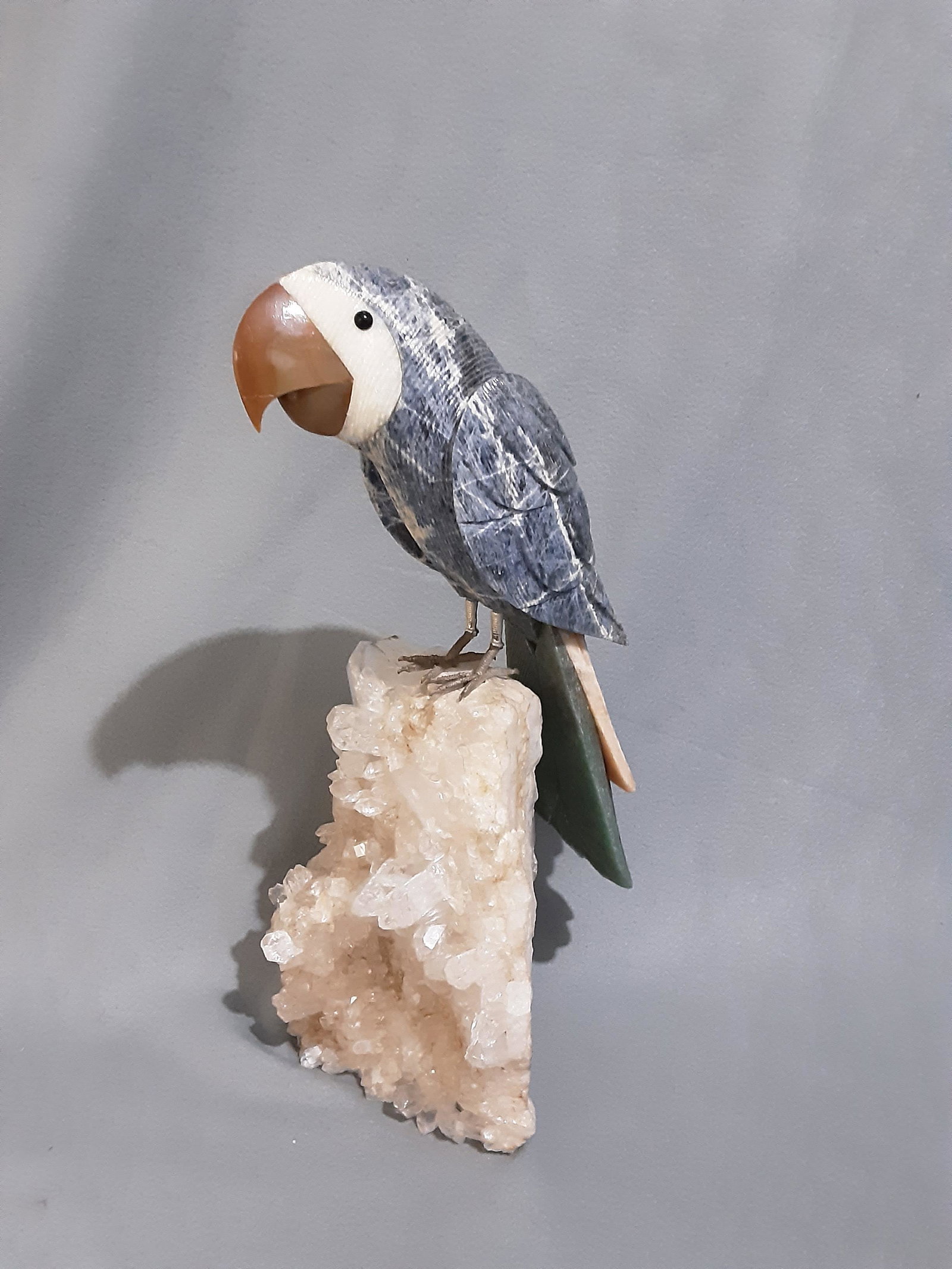 Large Alabaster Quartz Lapis & Crystal Bird Sculpt: Large Alabaster Quartz Lapis & Crystal Bird Sculpture. 16".25" x 8" w