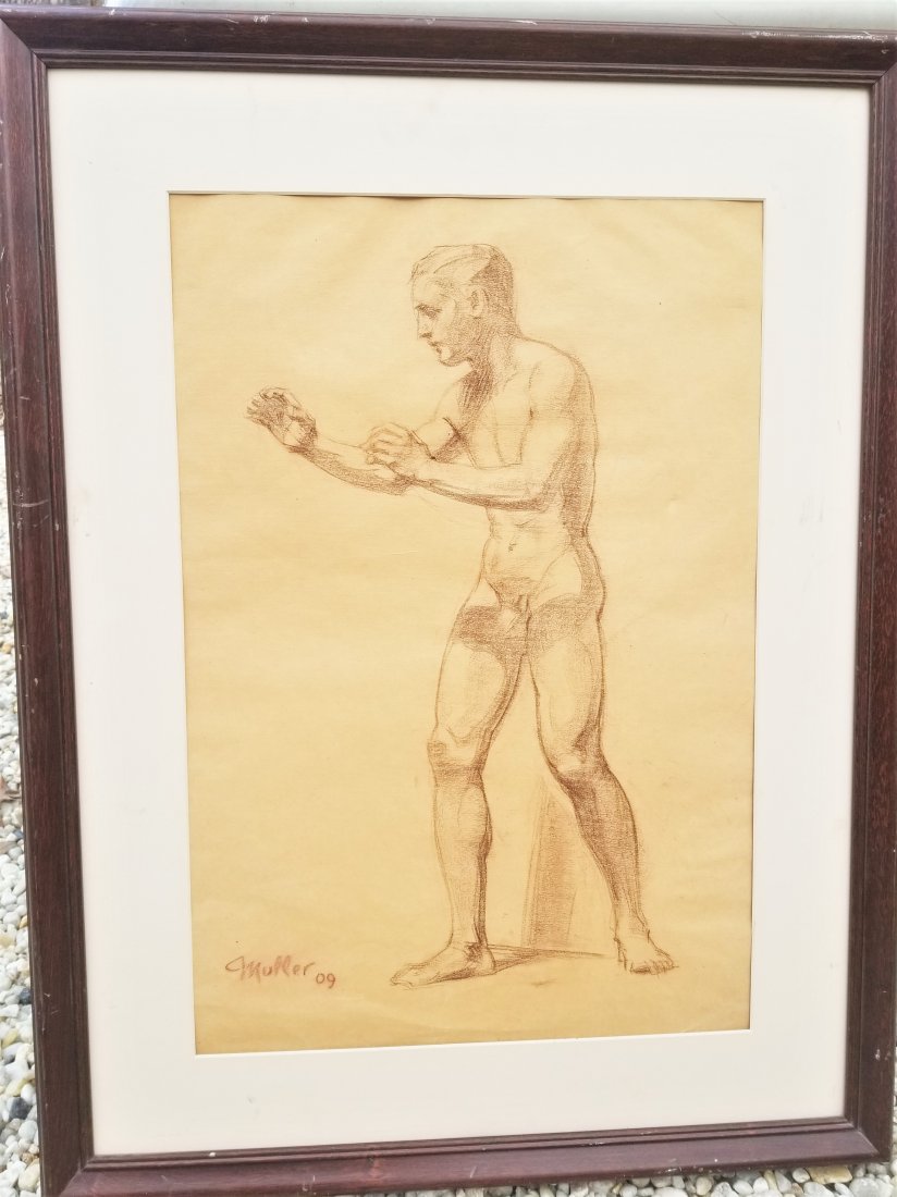 Male Chalk on Paper Otto Müller 1874-1930: Chalk on Paper Male Nude by Otto Müller1874-1930. Signed and Dated Lower Left c1909 23,5 x 15.5 Sight, Framed 32\\\" x 24.5\\\"