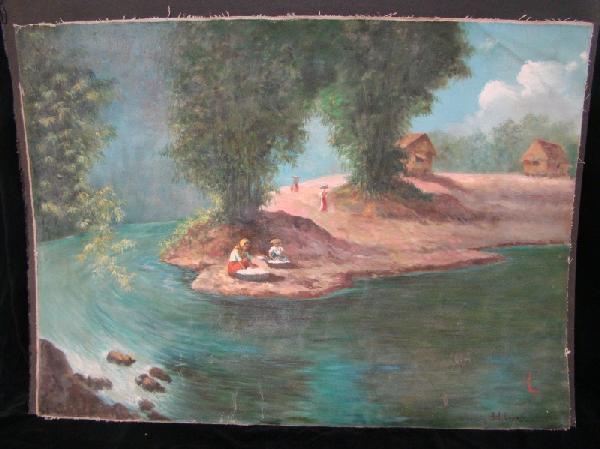 Unframed on Canvas: Of the Philippines - Manila 1957 A. Lopez 22" X 30"