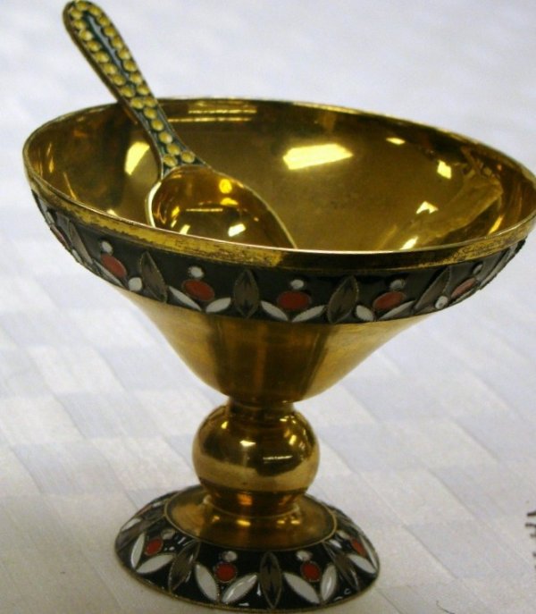 Russian Silver: And Enamel Open Salt- Hallmarks