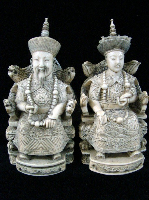 Pair of Chinese Ivory: figures- 6"