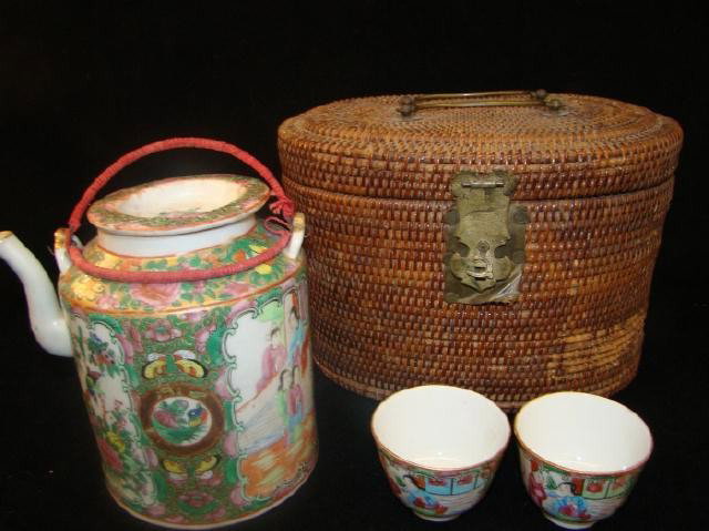 Rose Medallion Tea Service: in original basket