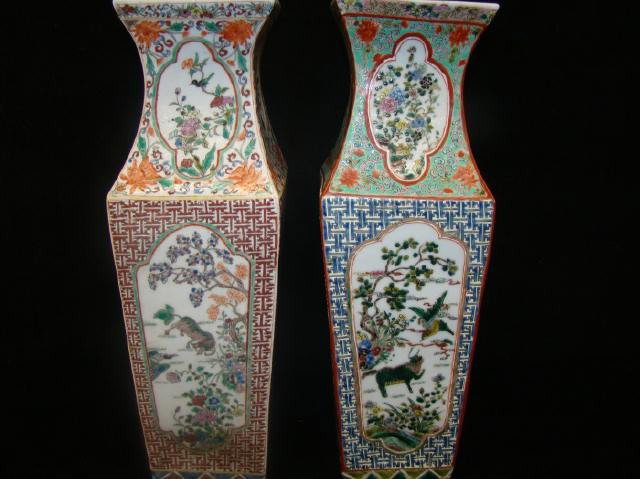 Large Pair of Chinese Square Vases: with mark 17"