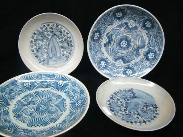 4 Piece Chinese Blue and White Plates: plates