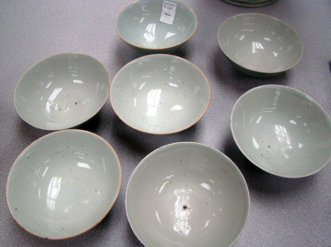 7 Celadon Bowls some with: marks