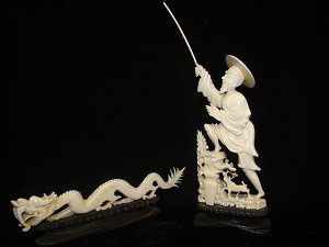 2 Pieces Ivory- Chinese Man: and Dragon - Man 6.5" -Dragon 7"l