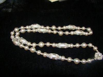 Miriam Haskell: Necklace pearl, stones-gold