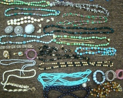Lot of 1960's Beads, Pins etc : Necklaces, Bracelets and Pins