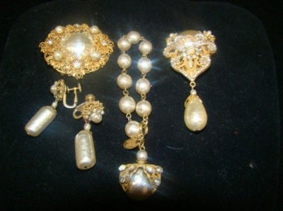 4 Piece Miriam Haskell Necklace: ,earrings, Brooch