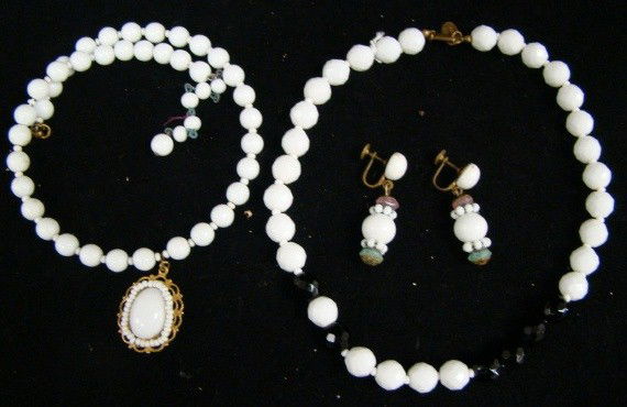 Miriam Haskell Necklaces: and Earrings-White Beads
