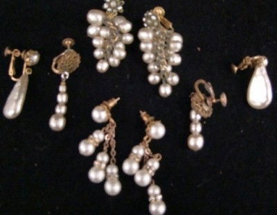 4 Pairs-Miriam Haskell Earrings: pearls and goldtone