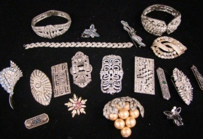 Assorted Lot Marcasite, Rhinestones Pins, : brooches bracelets, etc