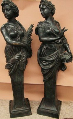 Pair of Life Size Bronze Statues: Cast Figures of 2 Seasons 69" h x 20"w