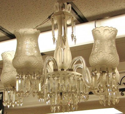 Large Crystal and Prisms Hanging Chandelier: Hanging Light 27" h x 29" w