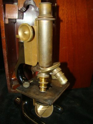Bausch and Lomb Microscope: Bronze with Case and Accessories