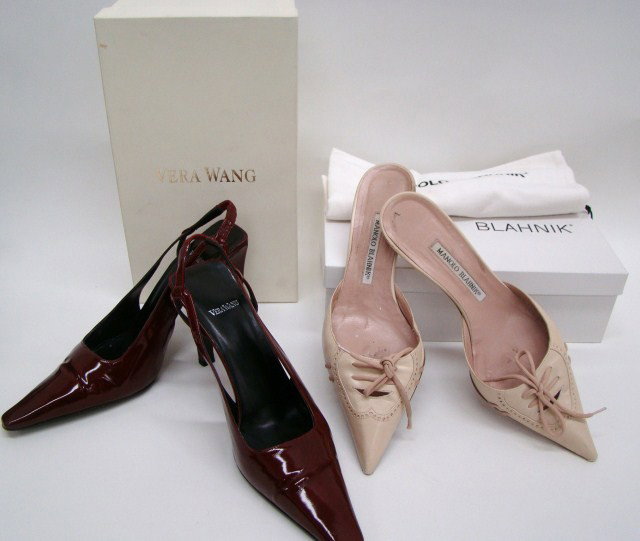 2 Pairs Shoes- Manolo Blahnik, Vera Wang: together with boxes. Size: Blanik 8.5, Wang 7.5 - Condition: Good
