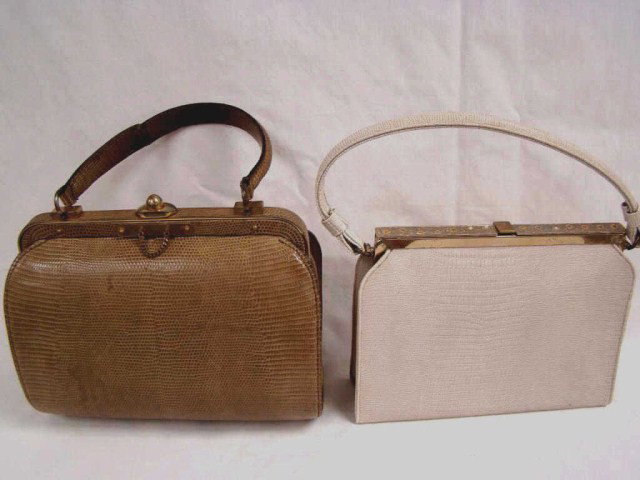 Lot of 2 Vintage Ladies Lizard Handbags: Condition Good: Tan and Cream