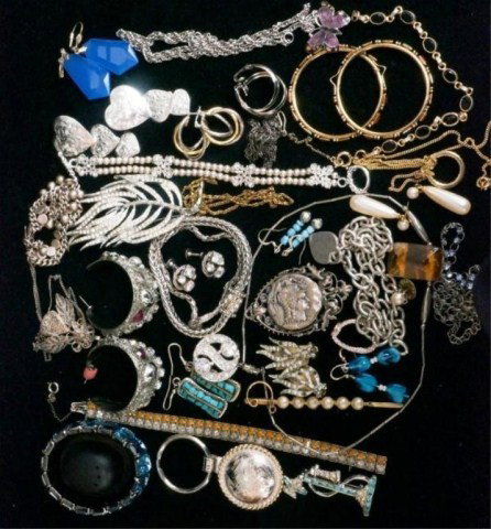 Mixed and Assorted Costume Jewelry Lot: Signed and Unsigned Necklaces, Rings, Garnet, Some Sterling Condition VG/G