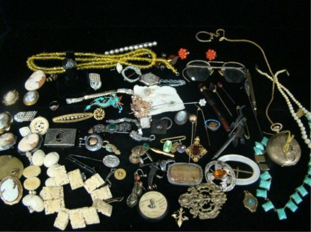 Victorian Lot, Cameos, Sterling,: Porcelain - Necklaces, Earrings, etc. Condition VG/G