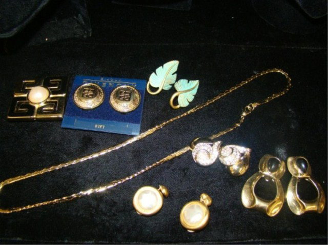 Givenchy Pin, Necklace and 5 Pairs of Earrings: Assorted Lot Condition VG/G