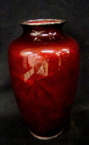 Ox Blood Cloisonne Vase: 8" Condition vg