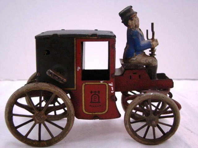 1920's Taxi and Driver Tin Wind Up: Toy 3.5" x 5" Condition VG/G