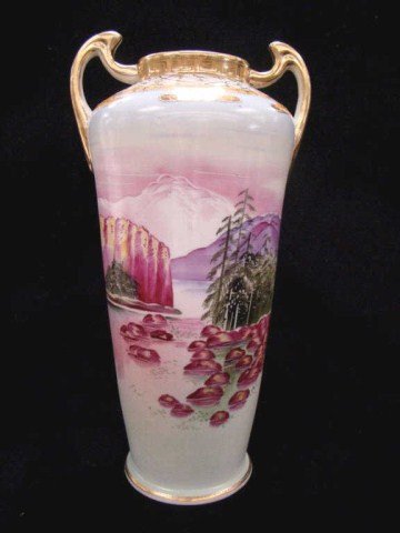 Nippon Scenic Vase: with Gilt Handles 14" Condition VG/G