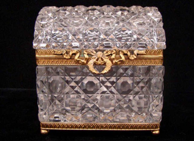 Crystal and Ormolu Bon Bon Chest: 6" x 5" Condition VG/G