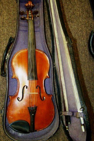 Violin with Case and 2 Bows: 21" x 8" Condition VG/G