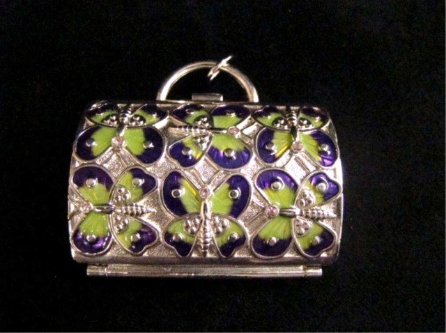 Judith Lieber Mini Coin Purse - Neiman Marcus: in silver, lime and purple butterfly design Condition vg/g