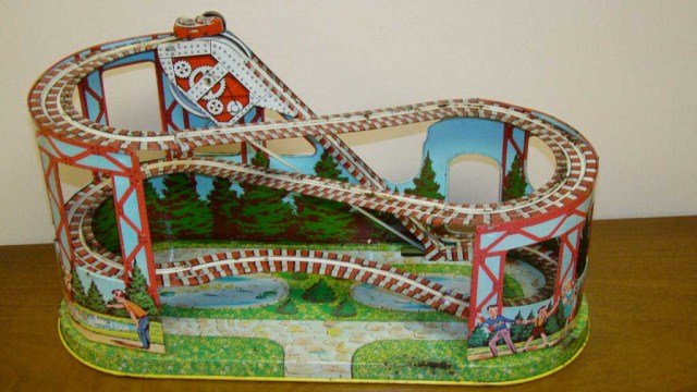 Tin Litho Roller Coaster: with two cars