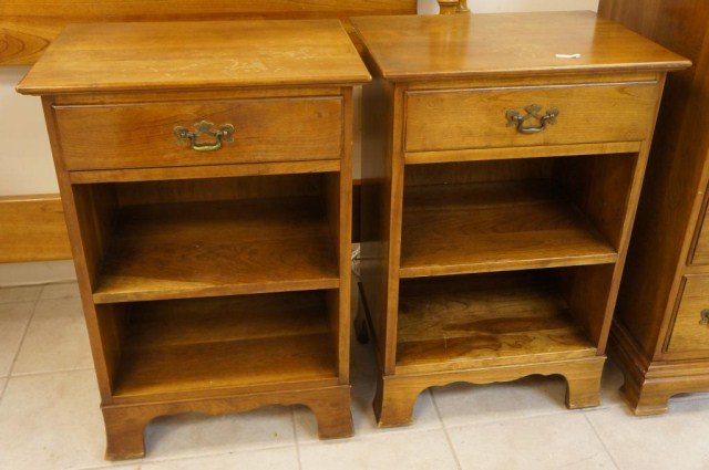 Stickley Furniture Cherry Valley Nightstands: one drawer stands with brass hardware