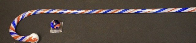 Monte Dunlavy Art Glass Candy Cane with Sphere: and sphere top form on cane Condition vg/g