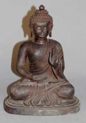Chinese Iron Seated Buddha: seated antique Buddha, china, sit cross-legged, hands were Buddhist gesture 12" x 8.75" Condition vg/g