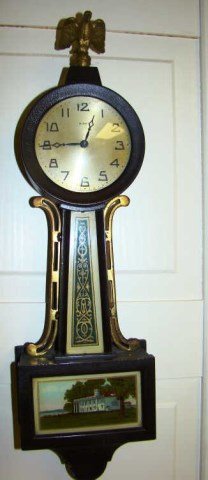 Miniature Banjo Clock: with reverse painted glass, 17.25" x 5"