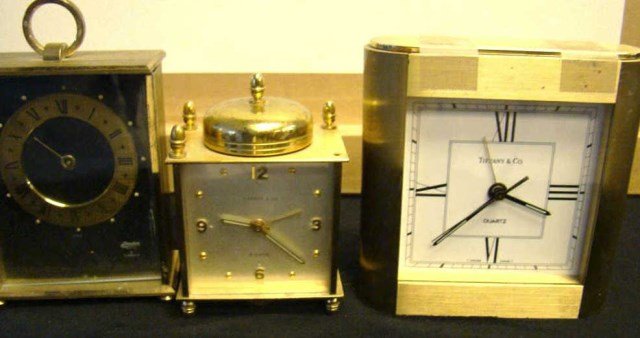 Lot of 3 Miniature Clocks- Tiffany: 2 Tiffany and 1 Linden Clock 4.5", 3.5" and 4.5"
