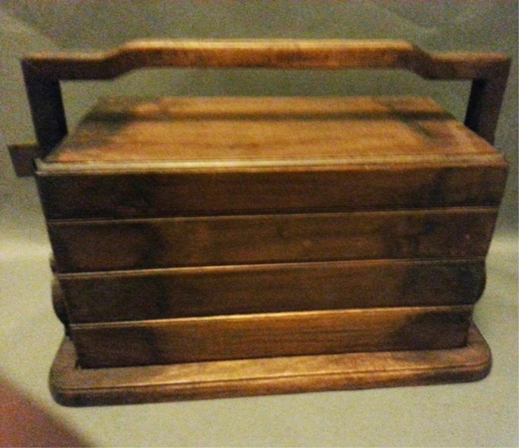 Huanghuali Wood Lunchbox: three layers lunch tray with carved holder measuring 10.5 h x 15 w x 8.5 in-depth Condition vg/g