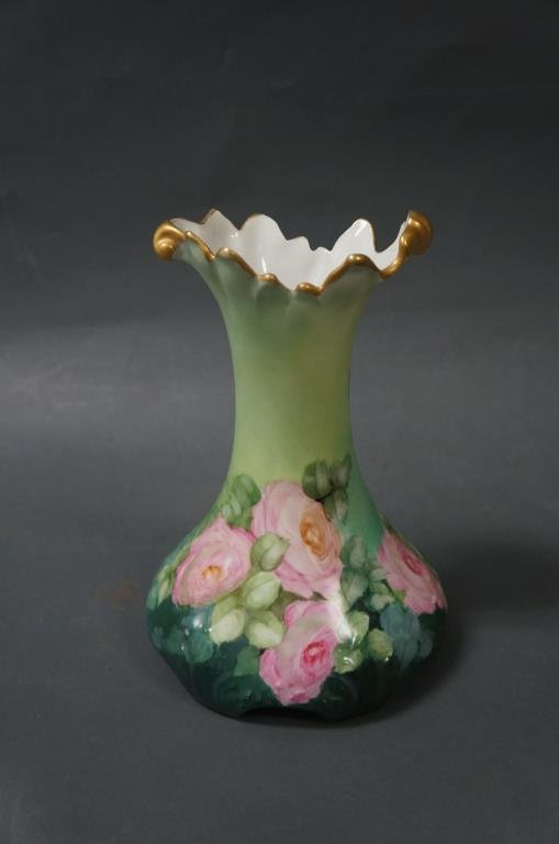 Limoges Hand Painted Vase: floral jon pouyot limoges vase 9" Condition vg