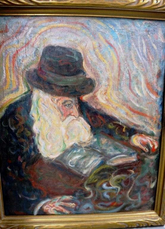 Oil on Canvas of Boston School Rabbi: measures 35" x 29" overall frame, unsigned Condition vg/g