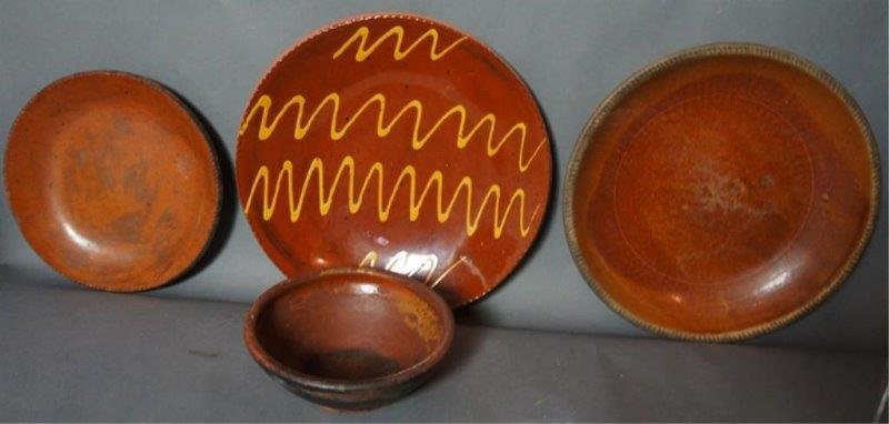 4 Pieces of Redware: mixed lot