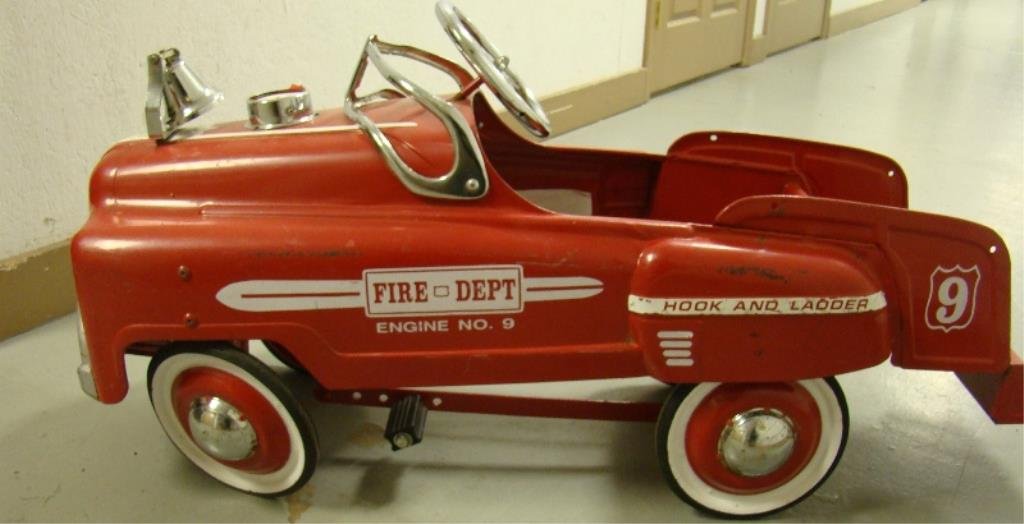 Fire Dept. Pedal Car: hook and ladder Condition some rust, no ladders