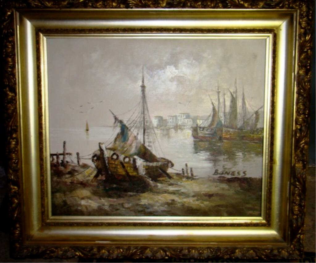 Oil on Canvas Seascape View: in ornate gilt frame signed Bones 31" x 33"