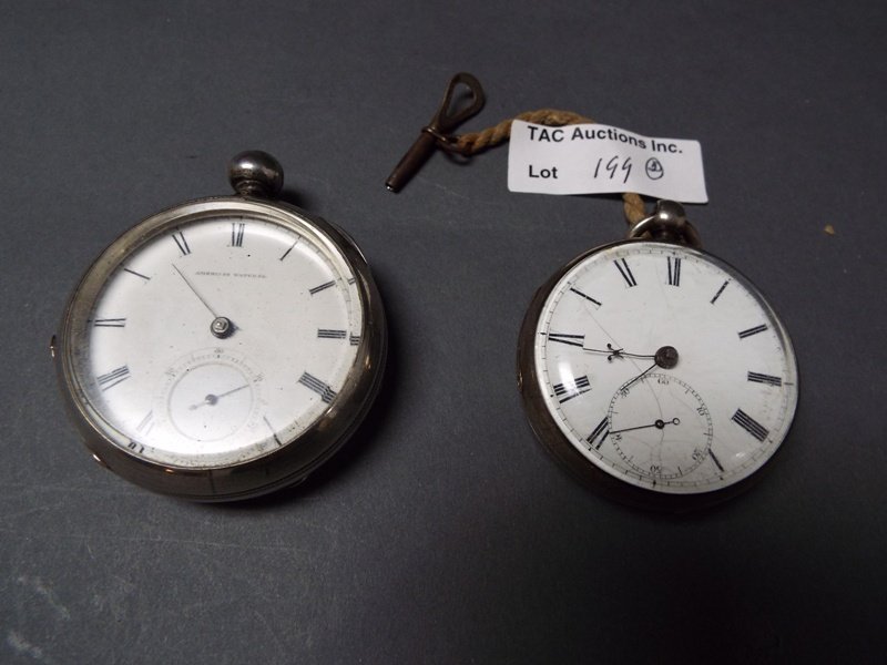 Lot of 2 Pocket Watches Waltham and Fusee: Waltham PS Bartlett serial # 658695, kwks 18s, coin case, hallmarked; Fusee case dated 1851, kwkt with key, 16s,TW Worn?, watchmaker Philadelphia.