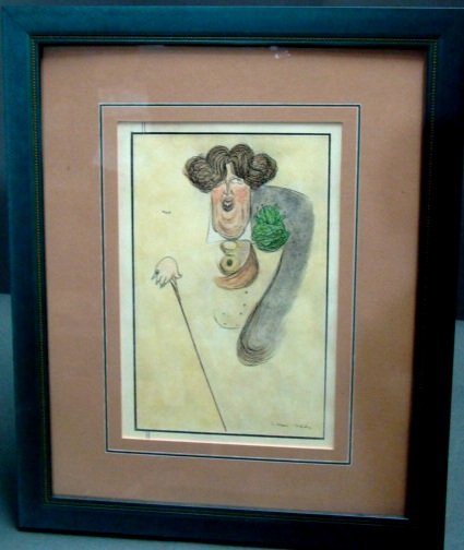 Lithograph "Oscar Wilde", Max Beerbohm: c1890, hand colored, 14" x11" overall framed Condition vg/g