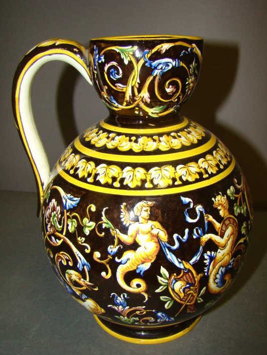 Faience Ewer: 19c ewer 9" x 7.5" Condition vg/g