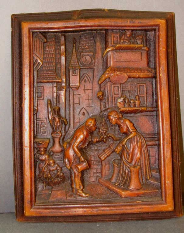 Antique Wax Wall Plaque: 19c artwork made from wax 12" x 9.5" Condition vg/g